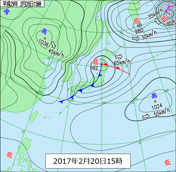 2017年2月20日15時の天気図