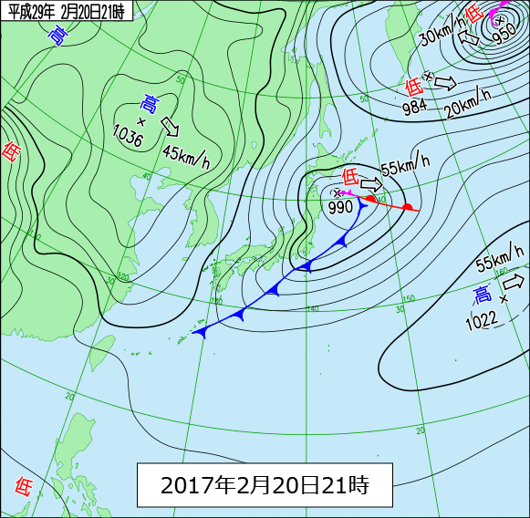 2017年2月20日21時の天気図