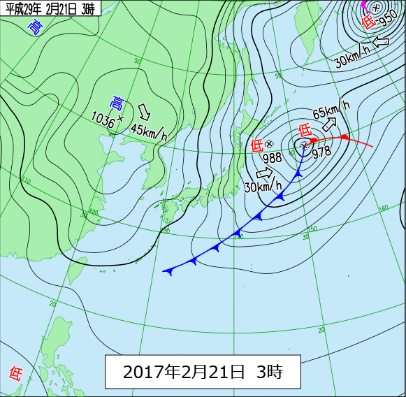 2017年2月21日3時の天気図